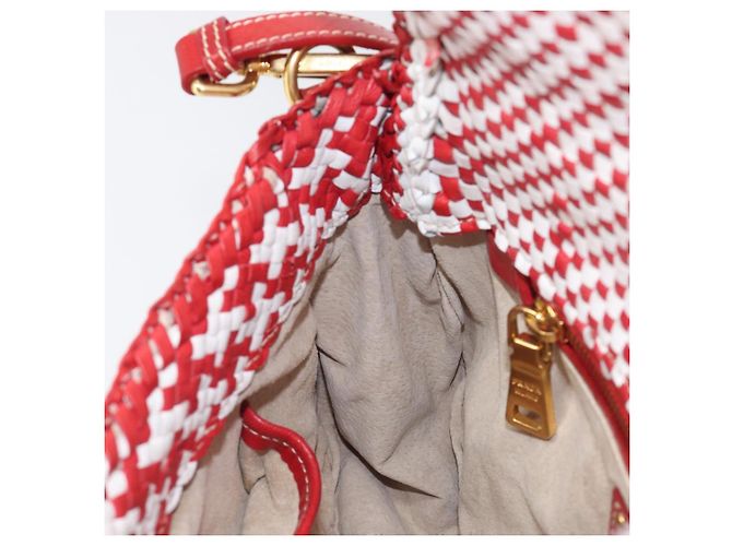 Borsa a tracolla PRADA in pelle Bianco Rosso Auth 196589A - vista 22