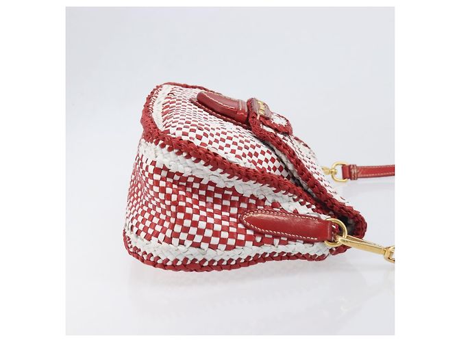 Borsa a tracolla PRADA in pelle Bianco Rosso Auth 196589A - vista 3