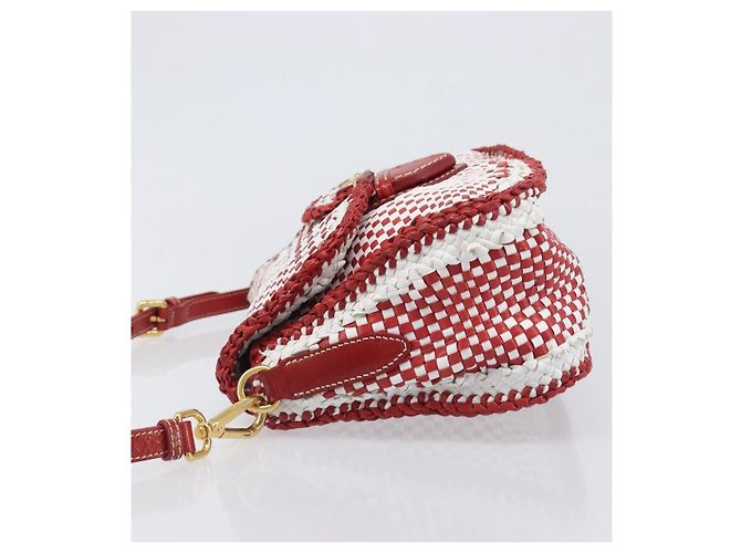 Borsa a tracolla PRADA in pelle Bianco Rosso Auth 196589A - vista 4