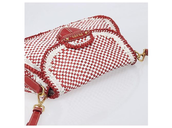 Borsa a tracolla PRADA in pelle Bianco Rosso Auth 196589A - vista 6