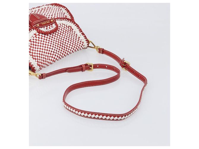 Borsa a tracolla PRADA in pelle Bianco Rosso Auth 196589A - vista 7