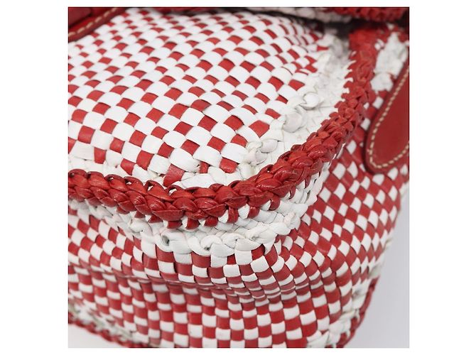 Borsa a tracolla PRADA in pelle Bianco Rosso Auth 196589A - vista 9