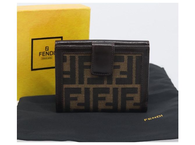 Portafoglio FENDI Zucca Canvas Mamma Baguette Nero Marrone Auth 199786A - vista 12