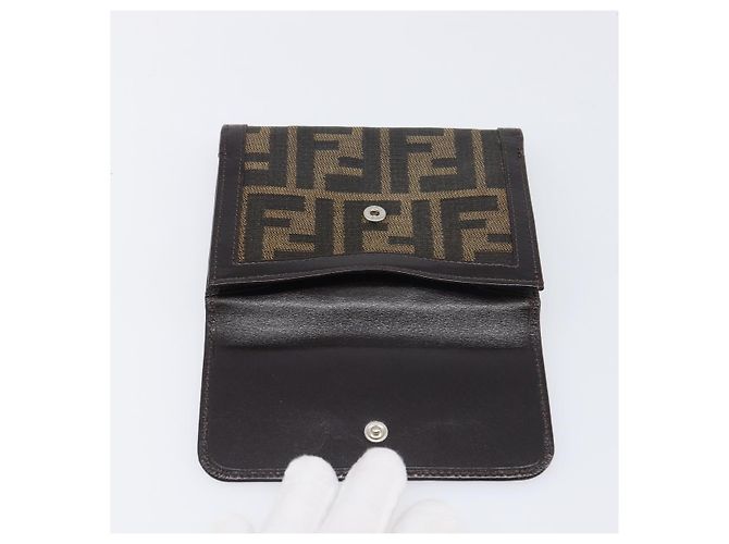 Portafoglio FENDI Zucca Canvas Mamma Baguette Nero Marrone Auth 199786A - vista 17
