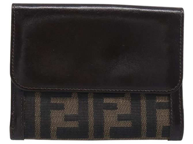 Portafoglio FENDI Zucca Canvas Mamma Baguette Nero Marrone Auth 199786A - vista 2