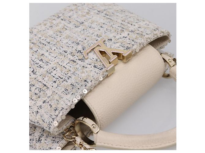 Borsa a mano LOUIS VUITTON Capucine in tweed Ivory LV Auth 198671SAM Crudo - vista 6