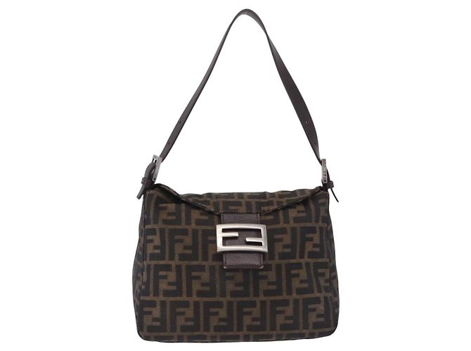 Borsa a tracolla FENDI Zucca Canvas Mamma Baguette Nero Marrone Auth 197893A - vista 13