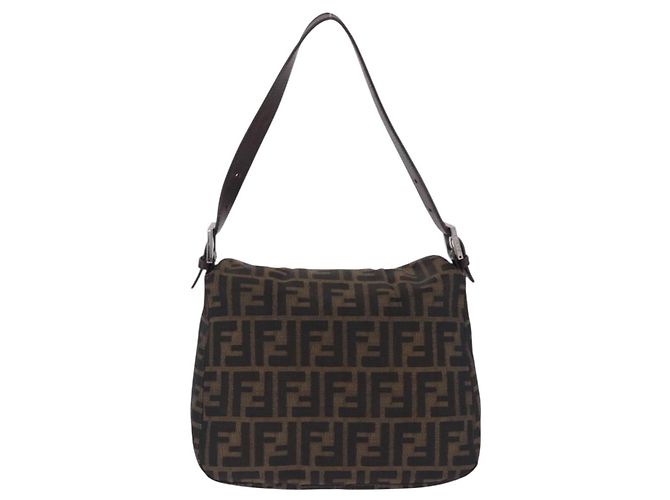 Borsa a tracolla FENDI Zucca Canvas Mamma Baguette Nero Marrone Auth 197893A - vista 2