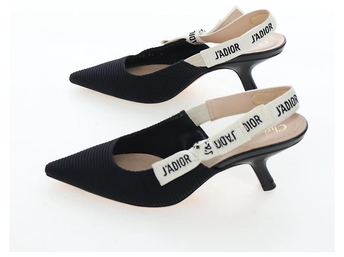Décolleté Slingback Christian Dior in pelle nera Auth 196738M Nero - vista 4