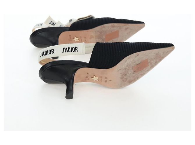 Décolleté Slingback Christian Dior in pelle nera Auth 196738M Nero - vista 6