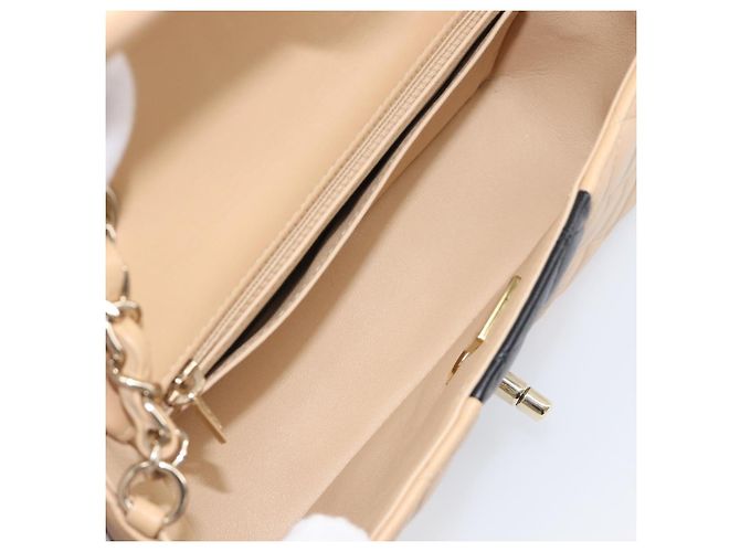 Sac à épaule Mini Matelassé avec chaîne CHANEL Cuir Agneau Beige Or CC Auth 198755SAM Doré - vue 10