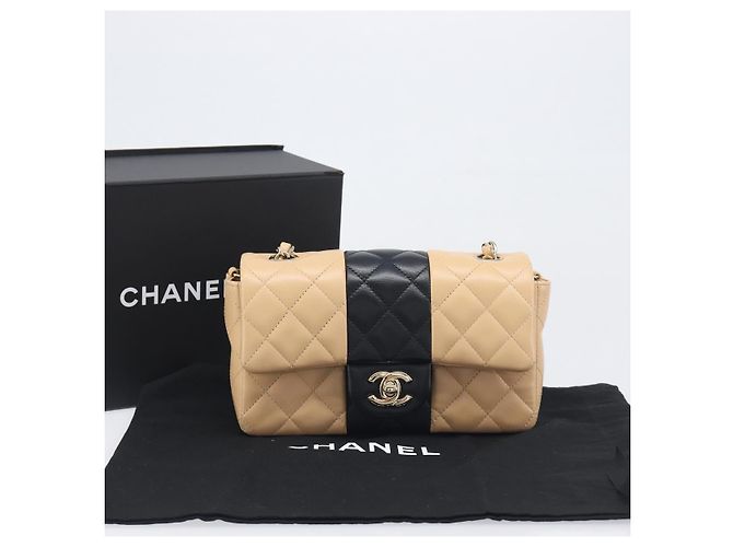 Sac à épaule Mini Matelassé avec chaîne CHANEL Cuir Agneau Beige Or CC Auth 198755SAM Doré - vue 12