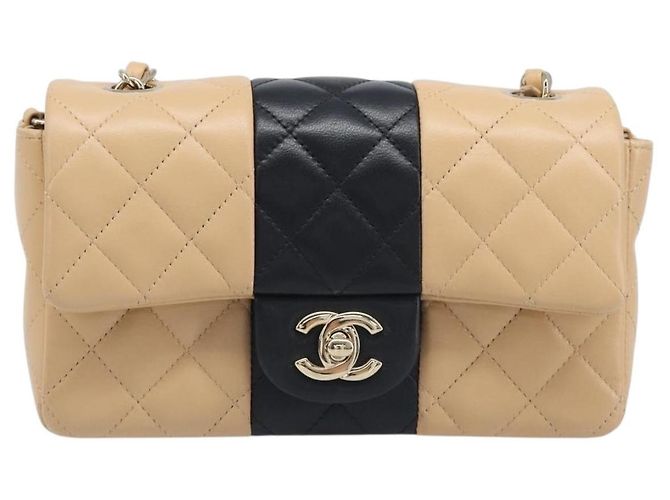Sac à épaule Mini Matelassé avec chaîne CHANEL Cuir Agneau Beige Or CC Auth 198755SAM Doré - vue 13