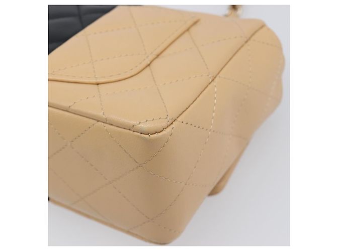 Sac à épaule Mini Matelassé avec chaîne CHANEL Cuir Agneau Beige Or CC Auth 198755SAM Doré - vue 18