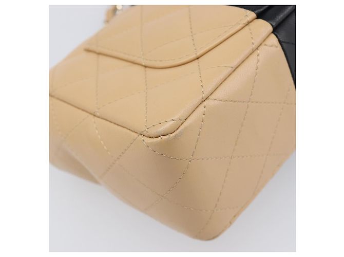 Sac à épaule Mini Matelassé avec chaîne CHANEL Cuir Agneau Beige Or CC Auth 198755SAM Doré - vue 19