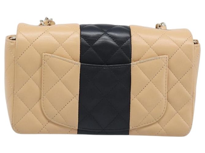 Sac à épaule Mini Matelassé avec chaîne CHANEL Cuir Agneau Beige Or CC Auth 198755SAM Doré - vue 2