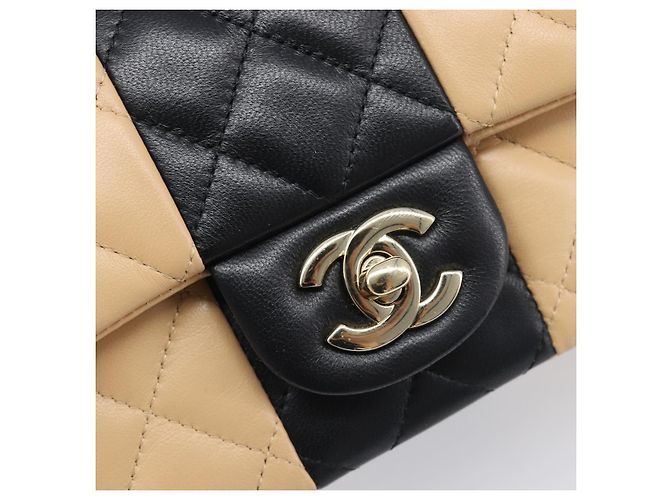 Sac à épaule Mini Matelassé avec chaîne CHANEL Cuir Agneau Beige Or CC Auth 198755SAM Doré - vue 20