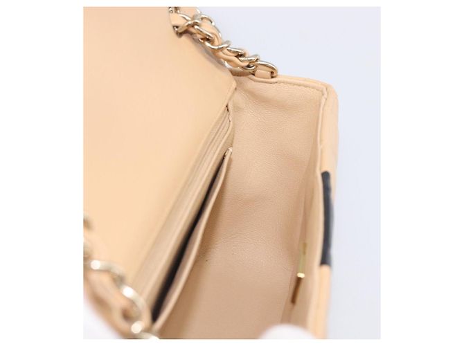 Sac à épaule Mini Matelassé avec chaîne CHANEL Cuir Agneau Beige Or CC Auth 198755SAM Doré - vue 24