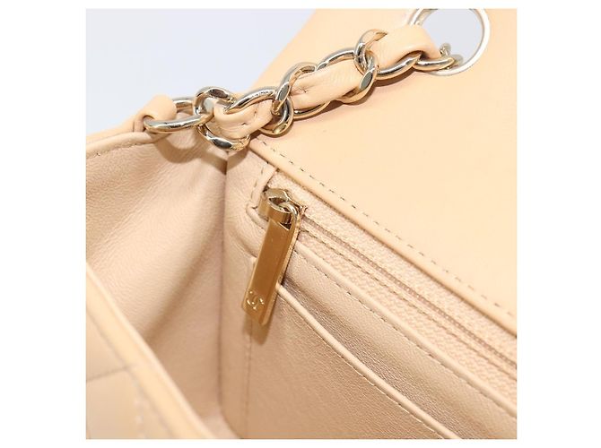 Sac à épaule Mini Matelassé avec chaîne CHANEL Cuir Agneau Beige Or CC Auth 198755SAM Doré - vue 26