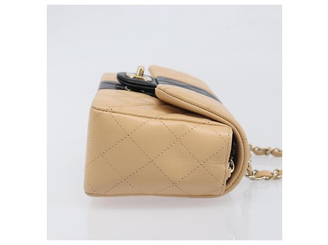 Sac à épaule Mini Matelassé avec chaîne CHANEL Cuir Agneau Beige Or CC Auth 198755SAM Doré - vue 4