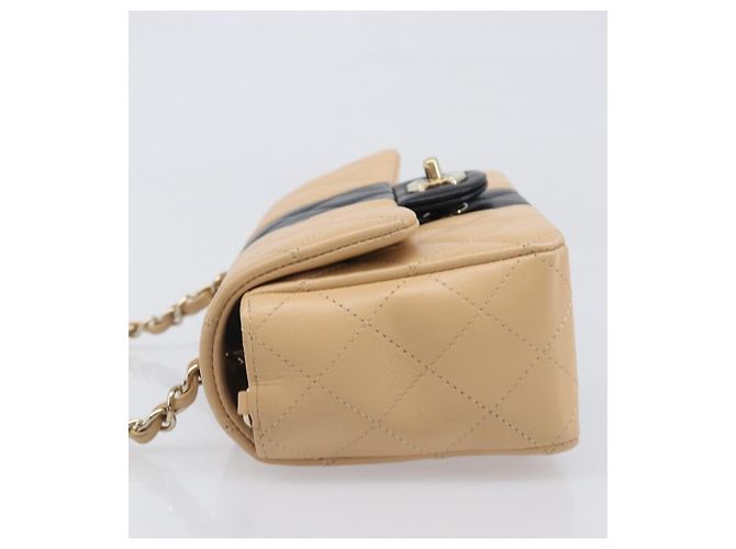Sac à épaule Mini Matelassé avec chaîne CHANEL Cuir Agneau Beige Or CC Auth 198755SAM Doré - vue 5