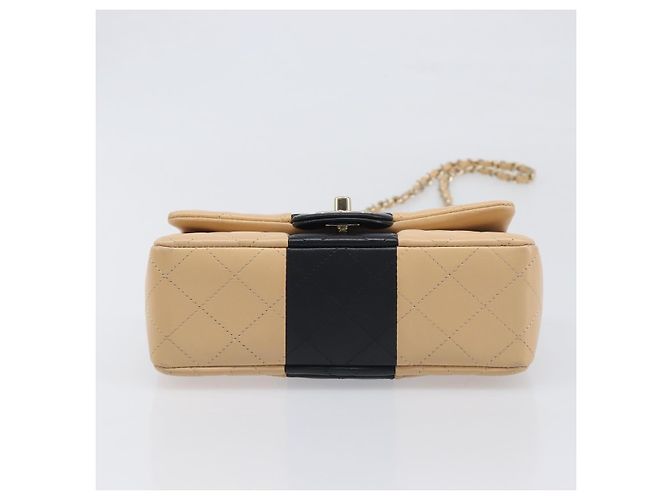 Sac à épaule Mini Matelassé avec chaîne CHANEL Cuir Agneau Beige Or CC Auth 198755SAM Doré - vue 6