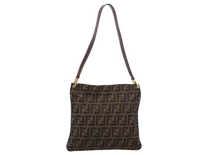 Borsa a tracolla FENDI Zucca Canvas Marrone Tono Oro Auth 199011 - vista 13