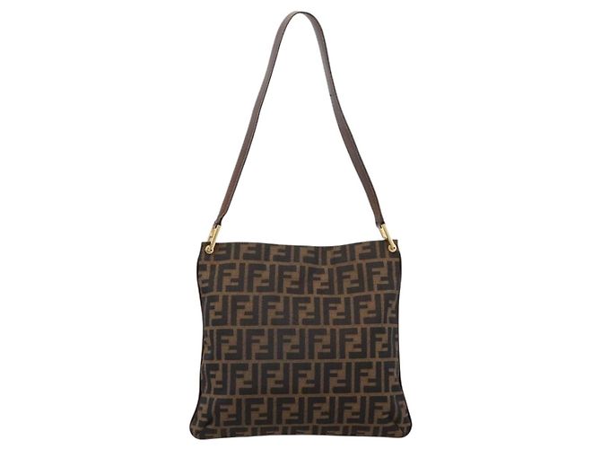 Borsa a tracolla FENDI Zucca Canvas Marrone Tono Oro Auth 199011 - vista 2