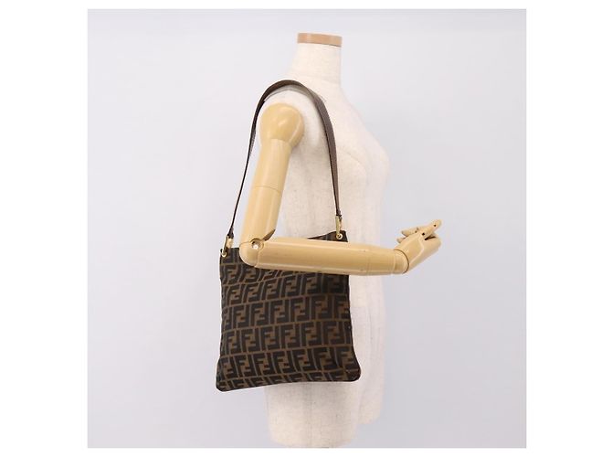 Borsa a tracolla FENDI Zucca Canvas Marrone Tono Oro Auth 199011 - vista 22