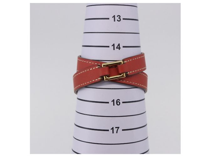 Hermès Bracciale HERMES Rival Double Tour Pelle Rossa Oro Auth ka5905M Rosso D'oro - vista 10