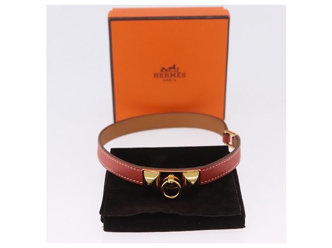 Hermès Bracciale HERMES Rival Double Tour Pelle Rossa Oro Auth ka5905M Rosso D'oro - vista 11