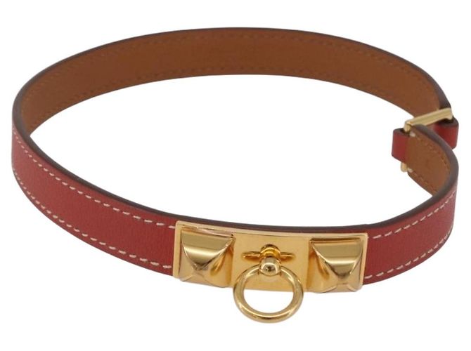 Hermès Bracciale HERMES Rival Double Tour Pelle Rossa Oro Auth ka5905M Rosso D'oro - vista 2