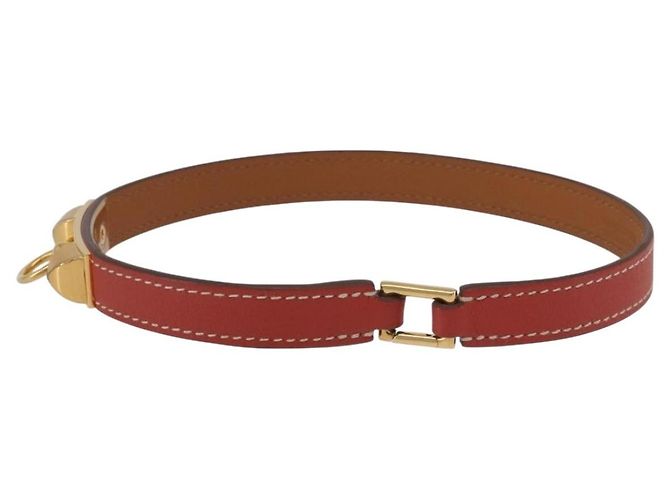 Hermès Bracciale HERMES Rival Double Tour Pelle Rossa Oro Auth ka5905M Rosso D'oro - vista 4