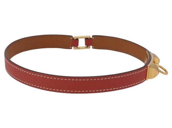 Hermès Bracciale HERMES Rival Double Tour Pelle Rossa Oro Auth ka5905M Rosso D'oro - vista 5