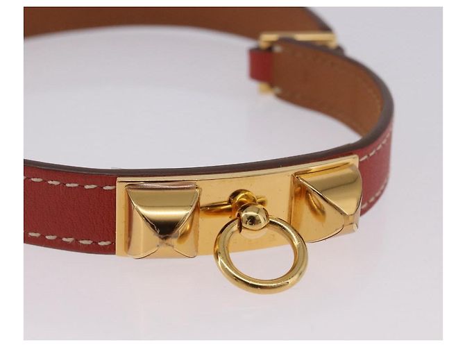 Hermès Bracciale HERMES Rival Double Tour Pelle Rossa Oro Auth ka5905M Rosso D'oro - vista 6