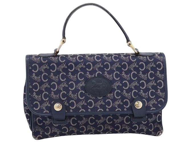 Céline Borsa a mano CELINE C Saluki Canvas Navy Gold Tone Auth 200184 Blu navy - vista 13