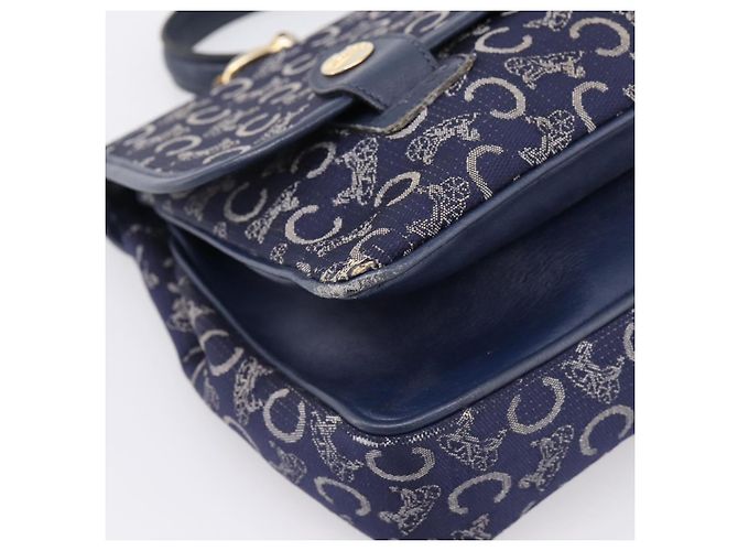 Céline Borsa a mano CELINE C Saluki Canvas Navy Gold Tone Auth 200184 Blu navy - vista 14