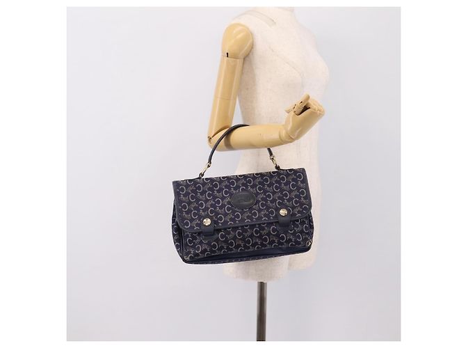 Céline Borsa a mano CELINE C Saluki Canvas Navy Gold Tone Auth 200184 Blu navy - vista 22
