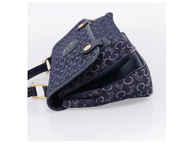Céline Borsa a mano CELINE C Saluki Canvas Navy Gold Tone Auth 200184 Blu navy - vista 3