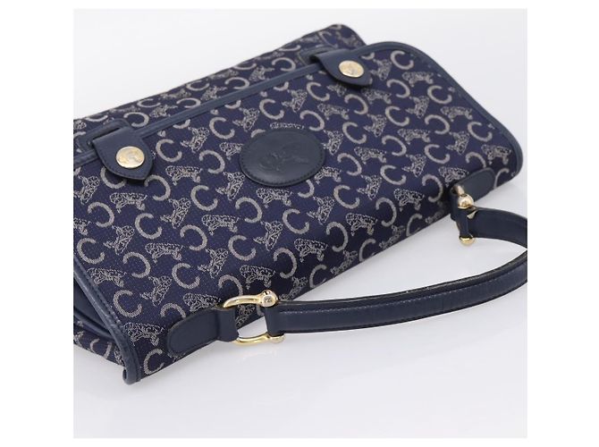 Céline Borsa a mano CELINE C Saluki Canvas Navy Gold Tone Auth 200184 Blu navy - vista 6