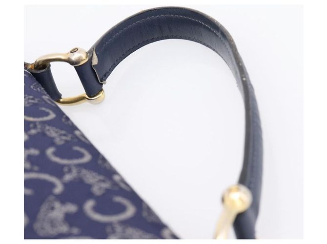 Céline Borsa a mano CELINE C Saluki Canvas Navy Gold Tone Auth 200184 Blu navy - vista 8