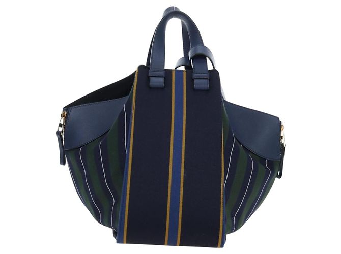 Bolsa de mão LOEWE Hammock Canvas 2way Navy Gold Auth 198690M Dourado Azul marinho - vista 2