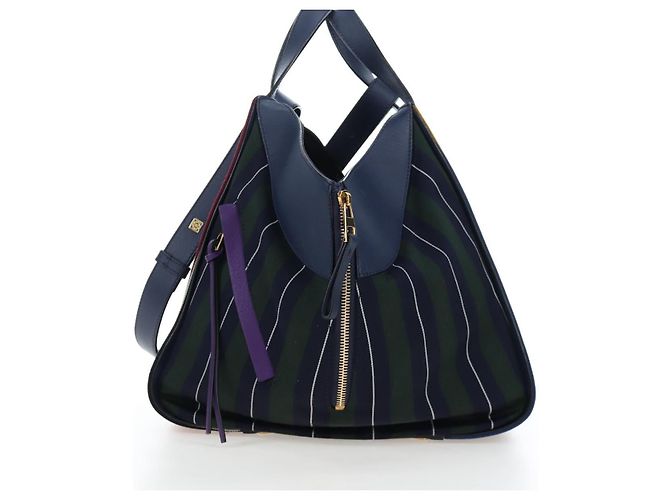 Bolsa de mão LOEWE Hammock Canvas 2way Navy Gold Auth 198690M Dourado Azul marinho - vista 3