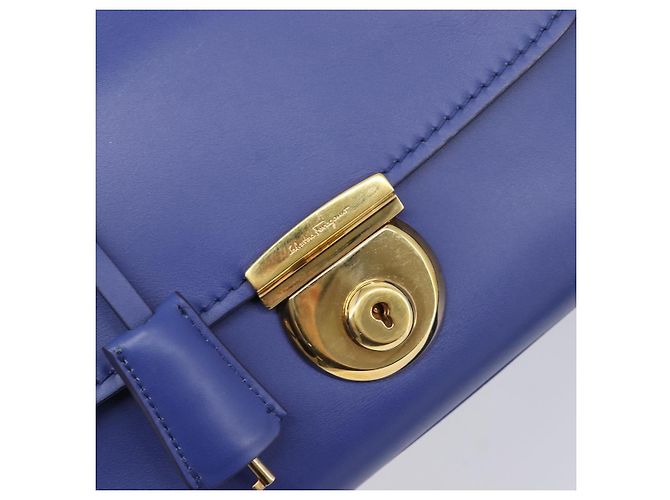 Borsa a mano Salvatore Ferragamo in pelle 2way blu tono oro Auth 200138A - vista 20