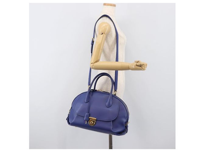 Borsa a mano Salvatore Ferragamo in pelle 2way blu tono oro Auth 200138A - vista 27