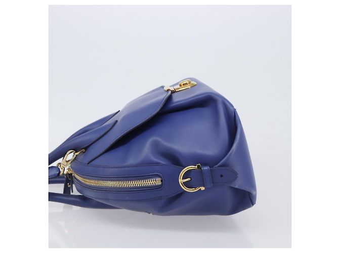 Borsa a mano Salvatore Ferragamo in pelle 2way blu tono oro Auth 200138A - vista 4