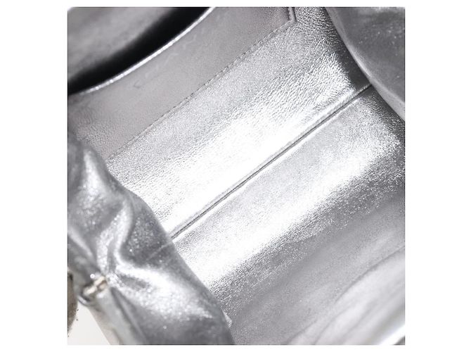 CHANEL Pochette a spalla con catena in pelle Matelassé Silver CC Auth 197202A Argento - vista 11