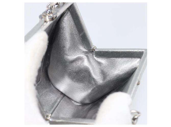 CHANEL Pochette a spalla con catena in pelle Matelassé Silver CC Auth 197202A Argento - vista 20