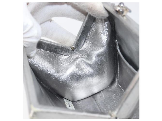 CHANEL Pochette a spalla con catena in pelle Matelassé Silver CC Auth 197202A Argento - vista 21