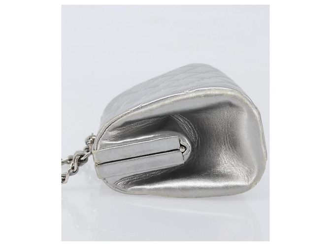 CHANEL Pochette a spalla con catena in pelle Matelassé Silver CC Auth 197202A Argento - vista 4